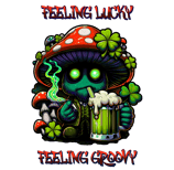 a mushroom - like creature with a beer in a mushroom - like hat