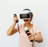 woman smiling and playing VR