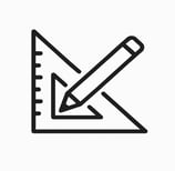 Design-focused trust badge with ruler and pencil representing custom outdoor planning in the Bay Area