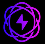 a purple and purple arrow symbol with a lightning bolt
