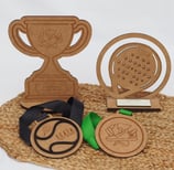 a trophy trophy with a medal and a medal wood personalized