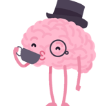 A cartoon brain drinking a cup of tea