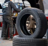 fresh car tyres stacked in a tire shop in Nigeria