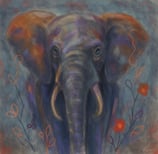 a painting of a elephant with a flowered background