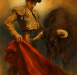 a painting of a bull in a bullfight