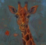 a giraffe with floral background