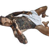 a man with tattoos on his chest and arms