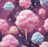 a bunch of cotton candy floss on a galaxy - like background