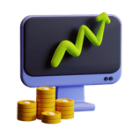 a computer monitor with a green arrow pointing up