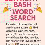 Birthday Bash Word Search 