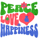 a peace love happiness quote with a heart