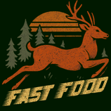 T-shirt: Fast Food deer hunting shirt with vintage sunset and bold motion text
