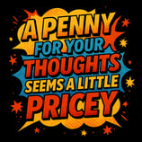 Comic shirt that says “A Penny for Your Thoughts Seems a Little Pricey”