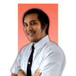 TMN-Francis in white shirt and black tie poses confidently against a vibrant orange background.