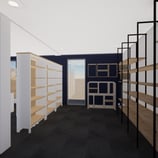 Image du projet de rénovation de l'espace central avec un mur bleu foncé