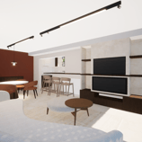 Photo du projet de rénovation de l'appartement de Knokke vue du living couleur brique