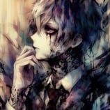 Gloomy anime boy with tattoos on his neck and arms, lost in deep thought, with a dismal, introspective look. (simcaart.com)