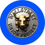 a wall street union union logo on a blue circle