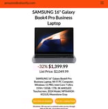 Best Deal on Amazon! Samsung Galaxy Book4 Pro.