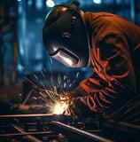 a man in a welding helmet welding a piece of metal