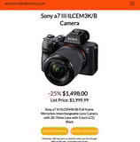 Best Deal on Amazon! Sony a7 III Camera.