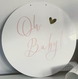 Oh Baby acrylic sign to hire, 45cm wide