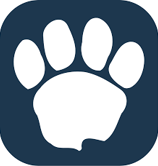 LAION's logo, a white paw print on a dark blue background
