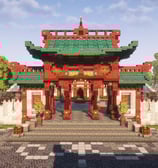 Minecraft education class project featuring traditional Chinese palace or temple build