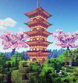 Minecraft pagoda structure exploring architecture and creativity with Sakura trees