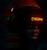 a woman with a helmet on a dark background