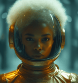 a woman in a gold helmet