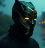 a man in a black panther mask