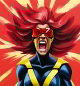 an x-men painting of a woman in a red mask and red goggles