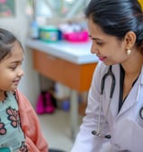 A young girl is being examined by a female doctor in a medical setting.