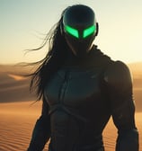 a woman in a green mask mask and green eyes