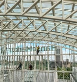 a group of people hanging from a ceiling