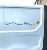 Heureuse qui comme Ulysse peintre en lettres sur carrosserie de camion aménagé avec peinture 1shot