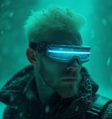 a man with a beard and goggles on his face
