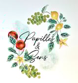 Logo peint sur mur dans boutique Papilles et sens epicerie fine artiste Marie Hardy