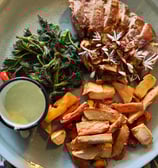 Pheasant breast with nettles, wild garlic mayo and chicken of the woods chips