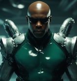 a man in a green suit and sunglasses