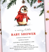 Watercolor Penguin in Red Sweater Baby Shower Invitation