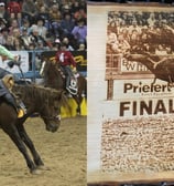 a man riding a horse in a rodeo