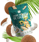 coco chips pakaging design, teal bag with futuristic caracters