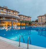 High quality Image showcasing a 5 Star Hotel with a big pool provided by Shark Hotels to our clients