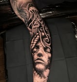 Surrealism Underwater sleeve tattoo black and grey tattoo