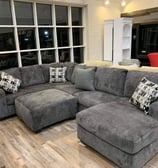 Grey velvet sectional sofa by afsar sofa repair