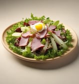Salad of smoked duck with frisée, stilton and pears.