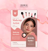 a magazine cover with a woman's face and makeup brushes