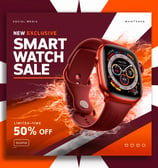 a smart watch with a red and orange background